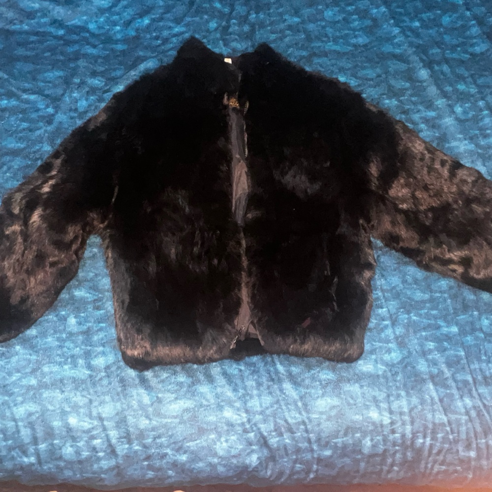 KC Collections Black Genuine Rabbit Fur Coat